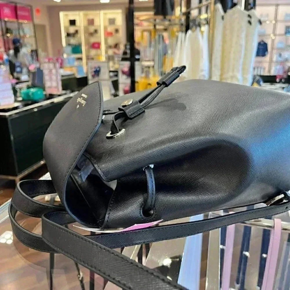 KATE SPADE LIZZIE MEDIUM FLAP BACKPACK TOTE BAG BLACK LEATHER PURSE CARR… - Picture 5 of 7
